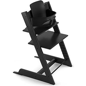 Tripp Trapp hoge stoel van Stokke met babyset, zwart van beukenhout, verstelbaar, aanpasbare stoel voor peuters, kinderen en volwassenen
