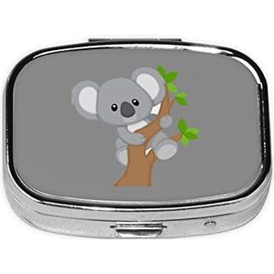 Knuffelen Boom Koala Print Pil Doos Draagbare 2 Compartimenten Metalen Pil Case Pil Organizer voor Opslag Vitaminen Visolie Medicatie