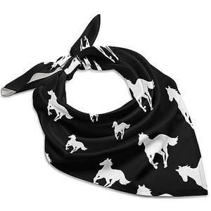 Paard-witte ponybandana's voor mannen en vrouwen, vierkante kop, zijden sjaal, lichtgewicht wikkelhals, zakdoek, halsdoek 63,5 x 63,5 cm