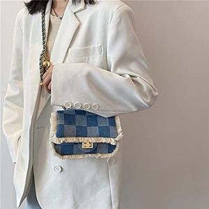 Choudertassen Canvas Messenger Bag Populaire One-Shoulder Texture Denim Chain Bag Underarm Bag Nieuwe Mode Messenger Bag (Color : Square Blue, Size : 18cm x 11cm x 6cm)