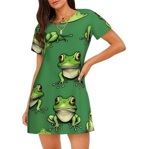 Yyoretp Grappige groene kikkers print vrouwen katoenen nachthemd korte mouwen nachtkleding casual nachthemd comfortabele pyjama, Zwart, M
