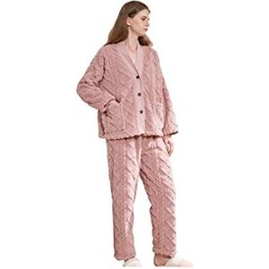Dames pyjama sets, winter verdikte knoop vest pyjama voor vrouwen, roze, L