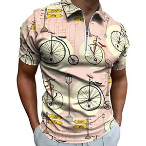 Retro fietsen en straatverlichting heren poloshirt met rits T-shirts casual korte mouw golf top klassieke pasvorm tennis tee