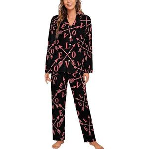 Love Arrow pyjama met lange mouwen voor vrouwen, klassieke nachtkleding, nachtkleding, zachte pyjamasets