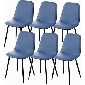 GEIRONV Set van 6 eetkamerstoelen, receptiestoelen van imitatieleer met rugleuning, gestoffeerde zitting, zwart metalen poten, lounge, woonkamer, hoekstoel Eetstoelen (Color : Royal Blue, Size : 88*