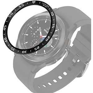 Watch Case BZN for Samsung Galaxy Watch4 Classic 46 mm Smart Watch stalen bezelring, een versie (Color : Black Ring White Letter)