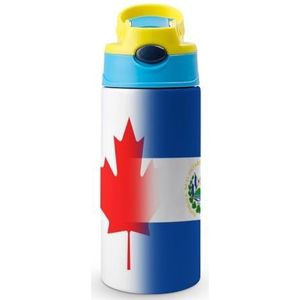 Canada El Salvador Vlag 350 ml waterfles met rietje koffiebeker waterfles roestvrij staal reismok voor vrouwen mannen blauwe stijl