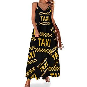 Taxi Logo Dames Sling Maxi Jurken V-hals Causale Mouwloze Verstelbare Riem Sexy Lange Jurk