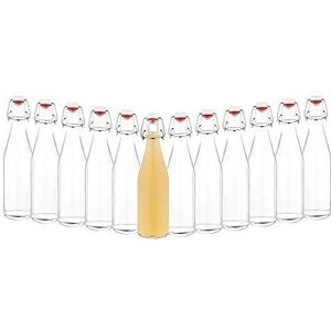 MamboCat Anton Set van 12 lege glazen flessen om te vullen, 500 ml, flessen voor likeur om zelf te vullen, drinkfles van glas met beugelsluiting, kop van porselein met rubberen afdichting