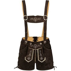TR Martha Dames 100% suède - klederdrachtbroek korte hotpants - klederdrachtbroek dames kort - Oktoberfest lederhose, donkerbruin, 34W