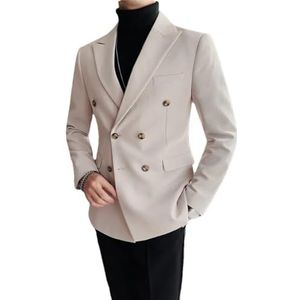 Herenmode slanke pak jas mannen dubbele rij knopen zakelijke blazers jas heren bruiloft solide blazers jas, Abrikoos, XL