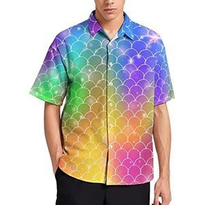 Coloful Starry Rainbow Zeemeermin heren T-shirt met korte mouwen, casual button down, zomer, strand top met zak