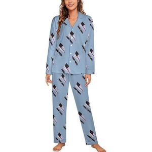 I Don't Kneel Blauwe Lijn Vlag Vrouwen Lange Mouw Button Down Nachtkleding Zachte Nachtkleding Lounge Pyjama Set S
