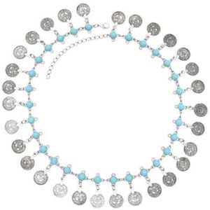 Oude zilveren blauwe kralen Afghaanse munten ketting charme choker damesverklaring etnische tribale munten vrouwelijke sieraden