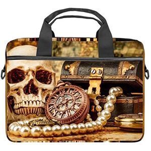 Vintage Piraat Schedel Kompas Schatten Laptop Schouder Messenger Bag Crossbody Aktetas Messenger Sleeve voor 13 13.3 14.5 Inch Laptop Tablet Beschermen Tote Bag Case, Meerkleurig, 11x14.5x1.2in /28x36.8x3 cm