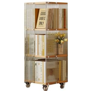 ZHDLDPUK Draaiende boekenkast, draaibare boekenkast, spiraalvormige boekenplank, helder acryl en massief hout roterende boekenkast voor woonkamer, slaapkamer en speelkamer, vierkant