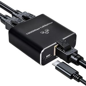 LAN-splitter 1 op 2 1000 Mbps Ethernet Splitter, Switch 2-poort Gigabit Netwerkhub voor Computer, Router, Set-Top Box en Digitale TV