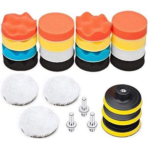 BangShou Auto Polijstset 25pcs Polijstspons Set Polijstsponzen 3 inch Polijstpad Wol Polijstset voor Polijstmachine Adapter (3 inch polijstspons)