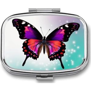 Vlinder Gedrukt Draagbare Pillencontainer Reizen Pillen Gevallen met Spiegel 2 Compartiment Geneeskunde Doos Decoratieve Metalen Geneeskunde voor Pocket Purse Reizen Dagelijks