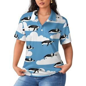 Antarctica Dierenvliegende pinguïns dames poloshirts met korte mouwen casual T-shirts met kraag golfshirts sport blouses tops M
