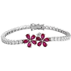 925 zilver cultiveren diamant rood adamantite madeliefje armband bloemen ins niche ontwerp volledige diamanten minnaar verjaardagscadeau (Color : 17cm)