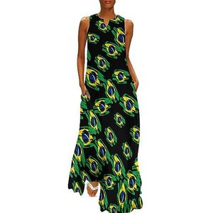Vintage Braziliaanse vlag dames enkellengte jurk slim fit mouwloze maxi-jurken casual zonnejurk 5XL