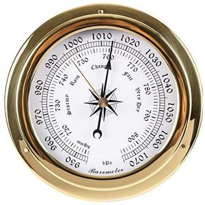 WBMKH Messing Case Weerstation Barometer Temperatuur Hygrometer Klok en Klok Tid 145mm