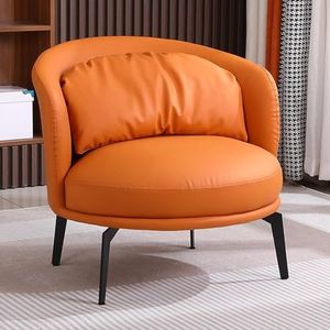 Moderne stijl stoel met hoge rugleuning uit het midden van de eeuw, gestoffeerde woonkamerstoel met lendenkussen, metalen frame voor slaapkamerveranda, leesfauteuil(Color:Orange)