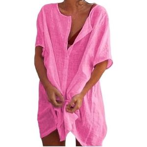 SkyjOy Cover Ups Voor Vrouwen Strandkleding Katoenen Tunieken Voor Strand Vrouwen Badpak Cover-ups Vrouw Badmode Strandkleding Strandkleding Mini Jurk Badpak Cover Ups Voor Vrouwen (Roze, S)