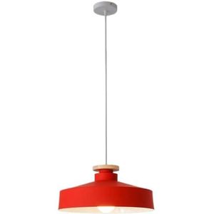 LANGDU Macaron creatieve lampenkap enkele kop kroonluchter met houten aluminium hanglamp E27 voet - verstelbaar koord thuis hanglampen for keukeneiland studeerkamer woonkamer bar(Color:Red,Size:35cm)