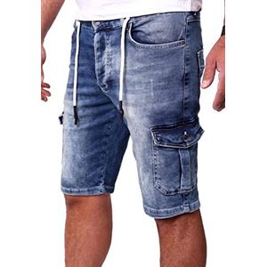 Reslad Cargo jeans shorts heren korte broek zomer - sweatbroek in jeanslook l stretch denim mannen jeansshorts l broek slim fit RS-2099, blauw, 32W
