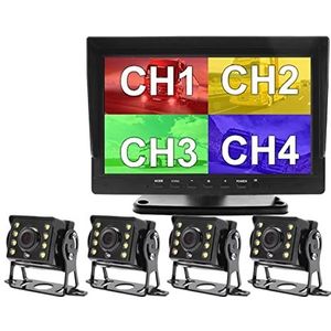 GPS-autonavigatiesysteem, 4CH AHD 128 0x720p 10.1 inch Ips Vrachtwagenbusvoertuig DVR Recorder Monitor met 4 kanalen aan de achterzijde links recht Ahd Parkeercamera Voor auto, vrachtwagen, camper(Onl