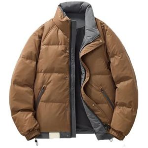 Pegsmio Mannen Winter Thicken Warm Donsjack Solid Losse Jassen Stand Kraag Katoen-Gewatteerde Parka's Windjack, Bruin Grijs, XL