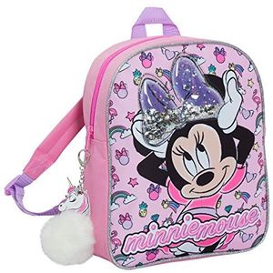 Disney Minnie Mouse Rugzak voor meisjes, met glitters, pailletten, strik, kinderen, school, peuter, kinderkamer, lunchtas, junior rugzak, boek met eenhoorn, pom, roze, Eén maat, Rugzak