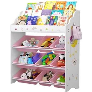 Speelgoedplank Speelgoed Organizer 6-laags speelgoedopbergorganisator Boekenplank Speelgoedorganisatorrek met 9 verwijderbare speelgoedbakken voor speelkamerslaapkamer Speelgoedkisten (Color : A)