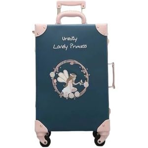 Koffer Vintage Bloemen PU Reistas Rolling Bagage Sets 13 20 22 24 26 Inch Vrouwen Retro Trolley Koffer (Color : As the picture shows, Size : 22inch)