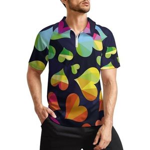 Regenboog emblemen van harten heren golfpoloshirts klassieke pasvorm korte mouw T-shirt gedrukt casual sportkleding top 3XL