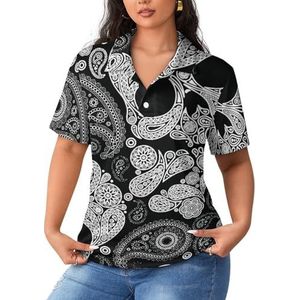 Skull And Paisley Poloshirts voor dames, korte mouwen, casual T-shirts met kraag, golfshirts, sportblouses, tops, L