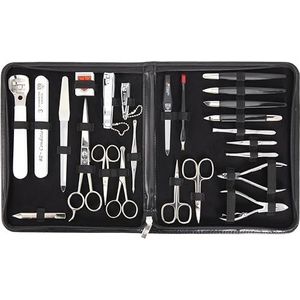 DREI SCHWERTER - Germany 7-dlg. MEGA manicure set 'Varese' nagelset etui in zwart kunstleer | Inhoud: nagelschaar, nageltang, haarschaar, nagelknipper en nog veel meer!