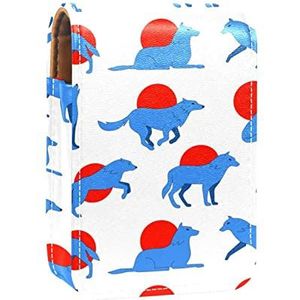 Make-up Lipstick Case voor Buiten Wolf Wit Draagbare Lippenstift Organizer met Spiegel Dames Mini Make-up Tas Neemt Tot 3 Lippenstift