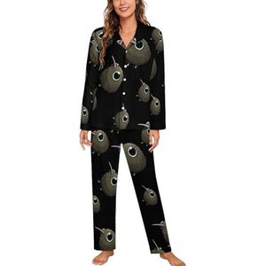 Leuke Dikke Kiwi Vogel Vrouwen Lange Mouw Button Down Nachtkleding Zachte Nachtkleding Lounge Pyjama Set S