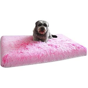 Waigg Kii Memory Foam hondenkrat matras, groot orthopedisch kalmerend hondenbed zacht pluizig nepbont slaapkussen voor kleine middelgrote grote hond kat (S, roze)