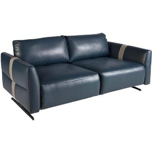 Ángel Cerdá Relax 3-zitsbank van blauw leer, 3-zitsbank, woonkamerbank, elektrisch relaxsysteem, elegant en comfortabel, modern en functioneel design, 202 x 110 x 92 cm