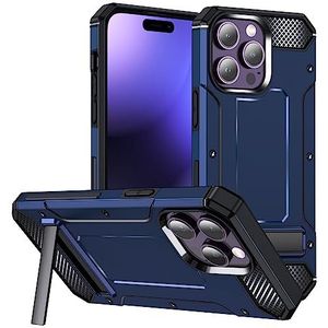 Dual Military Protective Case Compatible with iPhone 14 Pro Case with Kickstand, Full Body Protective Case TPU Bumper and Hard PC Phone Case Cover Matte Case (Color : Dark blue)