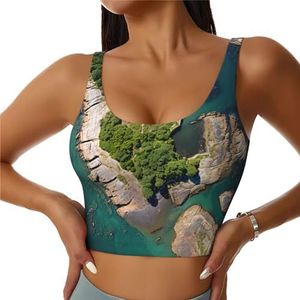 ZXERTG Us Map Seashore Print Athletic Tanktops, hoge ondersteuning, ideaal voor high-impact workouts, yoga en hardlopen, Zwart, S