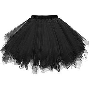 Ruiuzioong Tule rok voor dames, tutu, rok, jaren 50, rockabilly, petticoat, tutu, onderrok, kort, ballet, dansjurk, cosplay, baljurk, zwart, S
