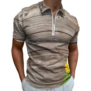 Herfst Zonnebloemen Hout Patroon Half Zip-up Polo Shirts Voor Mannen Slim Fit Korte Mouw T-shirt Sneldrogende Golf Tops Tees 2XL