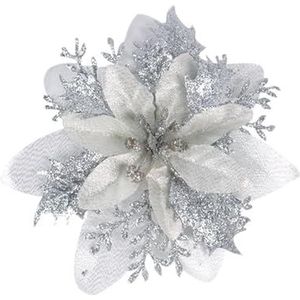 10 stuks 15 cm glitter kerstbloemen kunstmatige kerstster bloem hoofd kerstboom ornament woondecoratie Nieuwjaar (kleur: zilver)