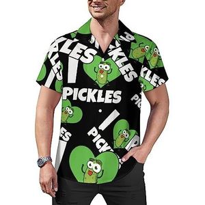 I Love Pickles casual overhemden met knopen voor heren, korte mouwen, Cubaanse kraag, T-shirts, tops, Hawaiiaans T-shirt, L