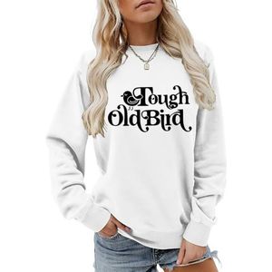 MLZHAN Stoere Oude Vogel Brief Print Vrouwen Sweatshirt Mode Casual Shirt Lange Mouw Shirt Truien Harajuku Losse Tops, Wit, S